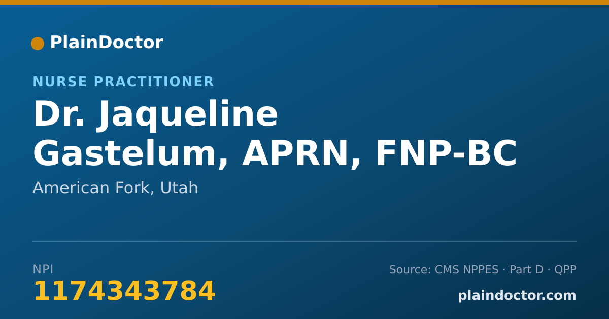 Shareable card for Jaqueline Gastelum, APRN, FNP-BC - Nurse Practitioner, American Fork, UT