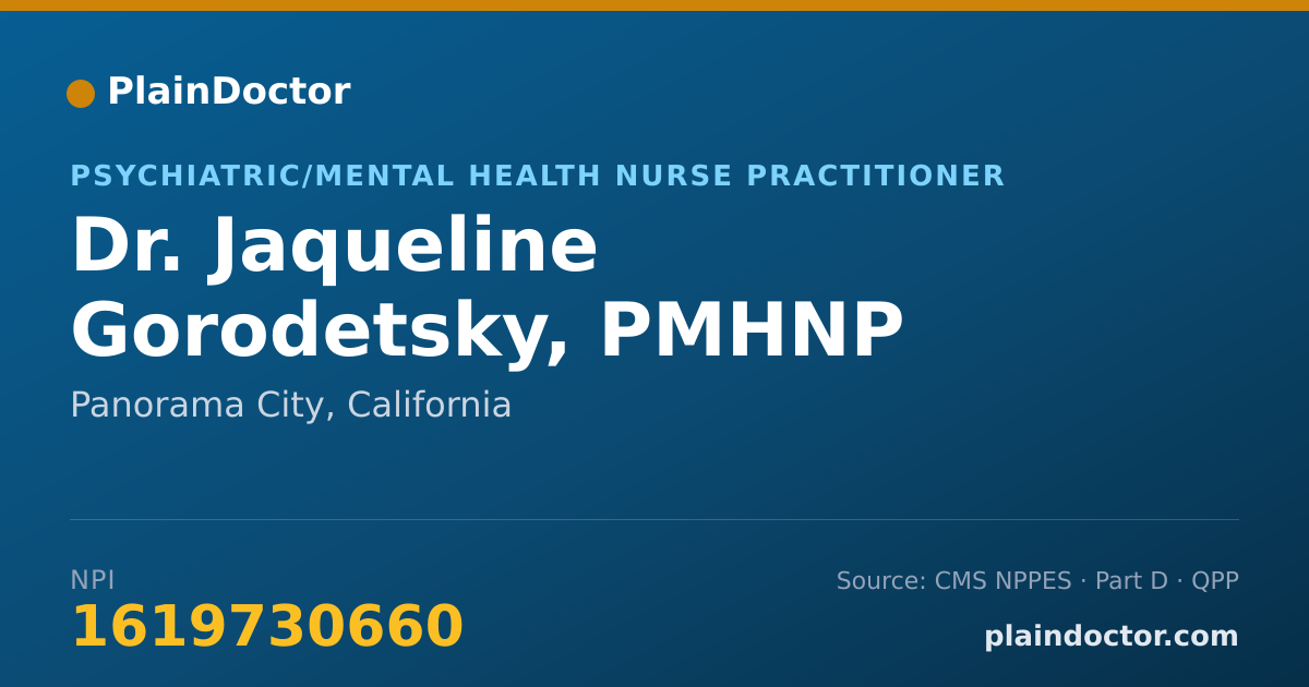 Shareable card for Jaqueline Gorodetsky, PMHNP - Psychiatric/Mental Health Nurse Practitioner, Panorama City, CA