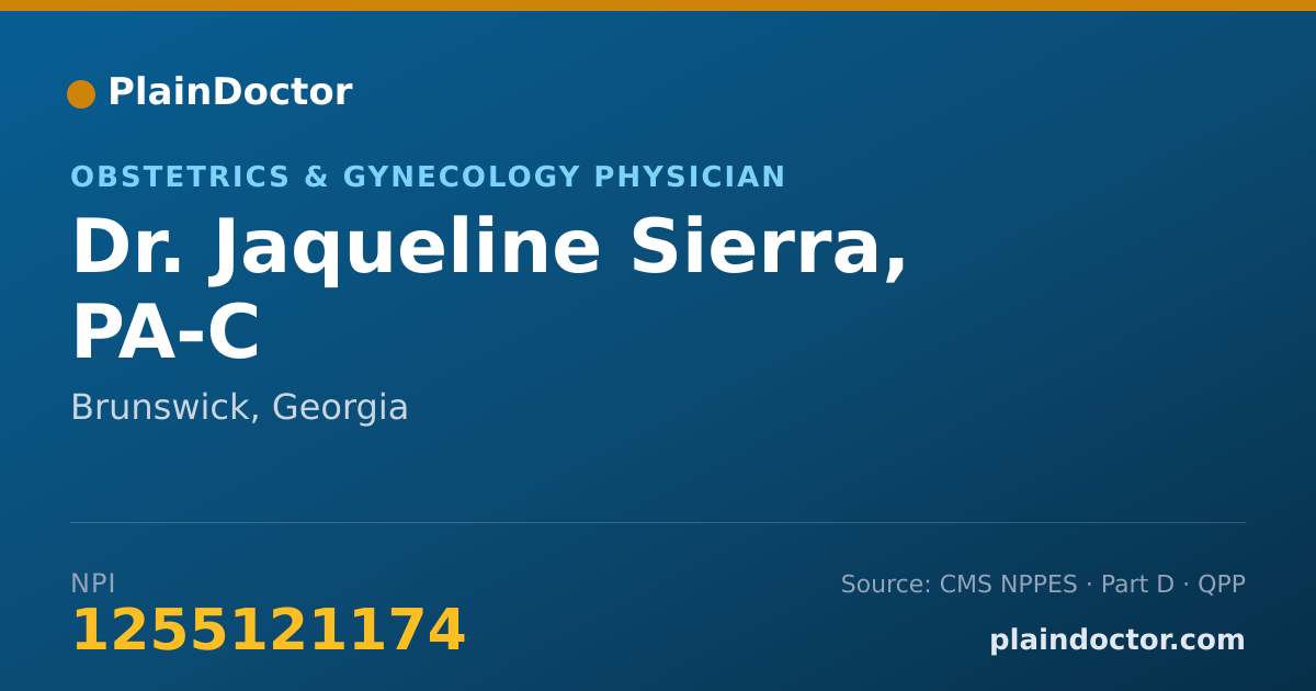 Shareable card for Jaqueline Sierra, PA-C - Obstetrics & Gynecology Physician, Brunswick, GA