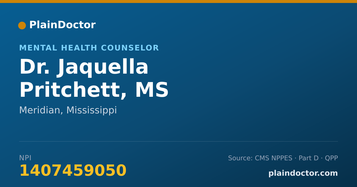 Shareable card for Jaquella Pritchett, MS - Mental Health Counselor, Meridian, MS