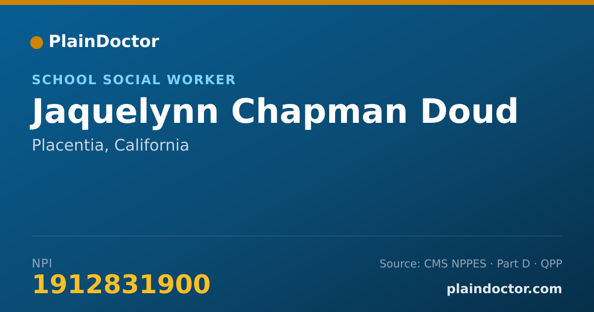 Shareable card for Jaquelynn Chapman Doud - School Social Worker, Placentia, CA