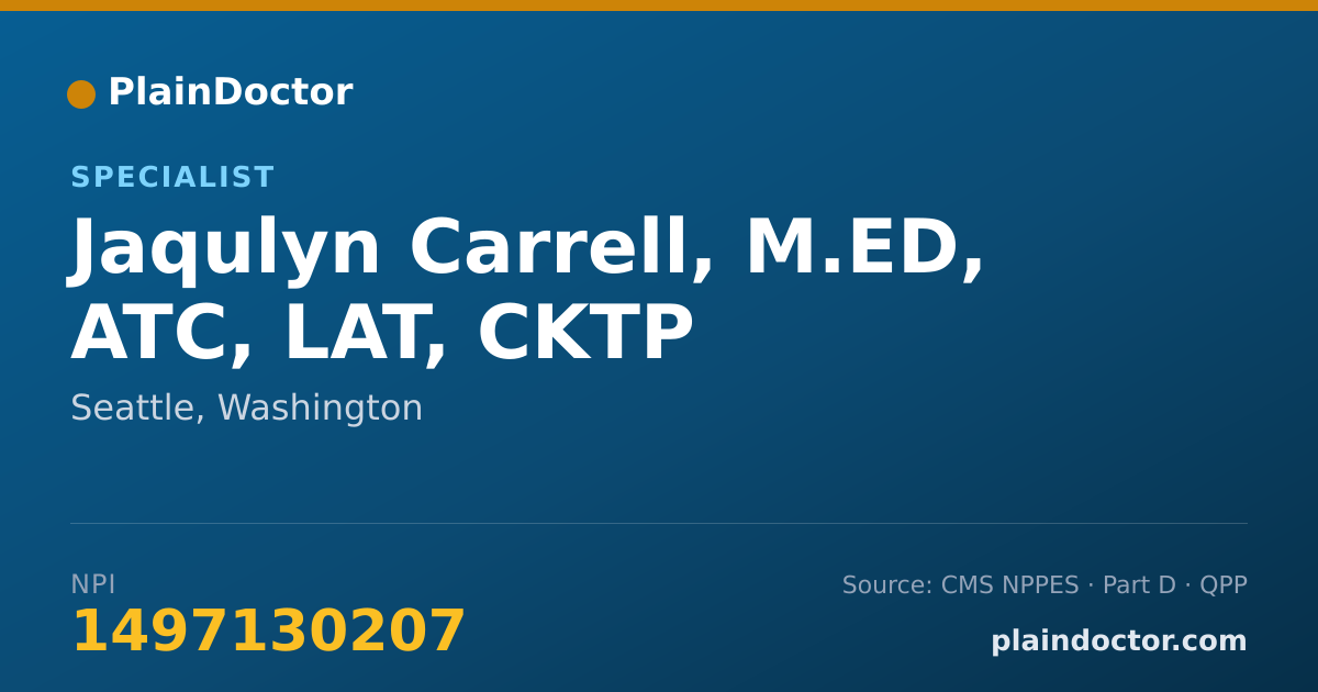 Shareable card for Jaqulyn Carrell, M.ED, ATC, LAT, CKTP - Specialist, Seattle, WA