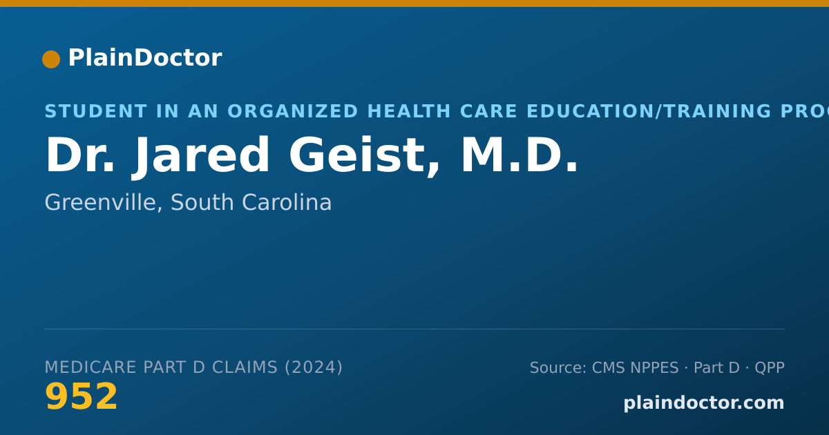 Shareable card for Jared Geist, M.D. - Student in an Organized Health Care Education/Training Program, Greenville, SC
