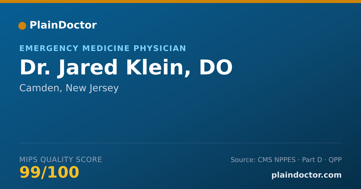 Shareable card for Jared Klein, DO - Emergency Medicine Physician, Camden, NJ