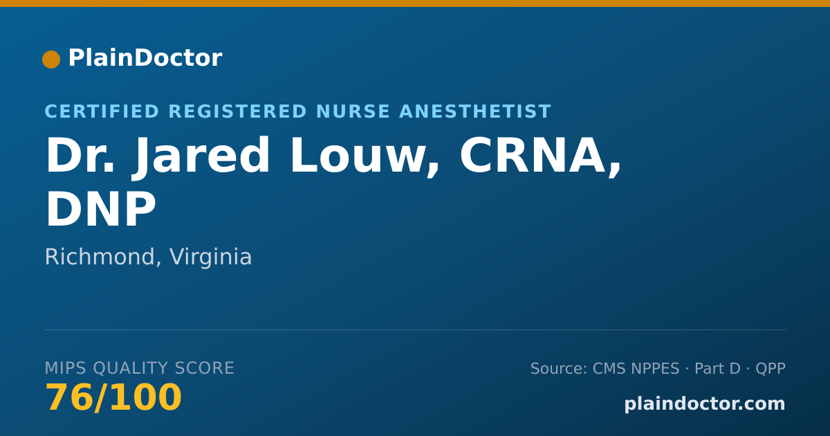Shareable card for Jared Louw, CRNA, DNP - Certified Registered Nurse Anesthetist, Richmond, VA