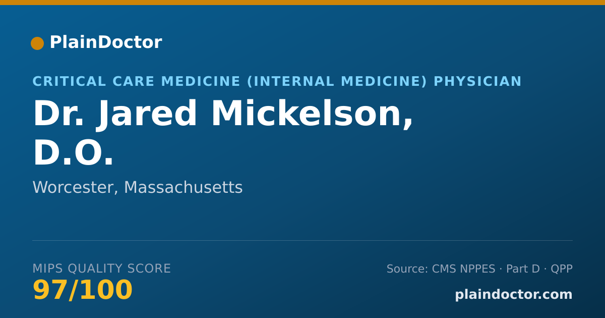 Shareable card for Jared Mickelson, D.O. - Critical Care Medicine (Internal Medicine) Physician, Worcester, MA