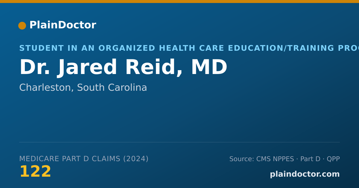Shareable card for Jared Reid, MD - Student in an Organized Health Care Education/Training Program, Charleston, SC