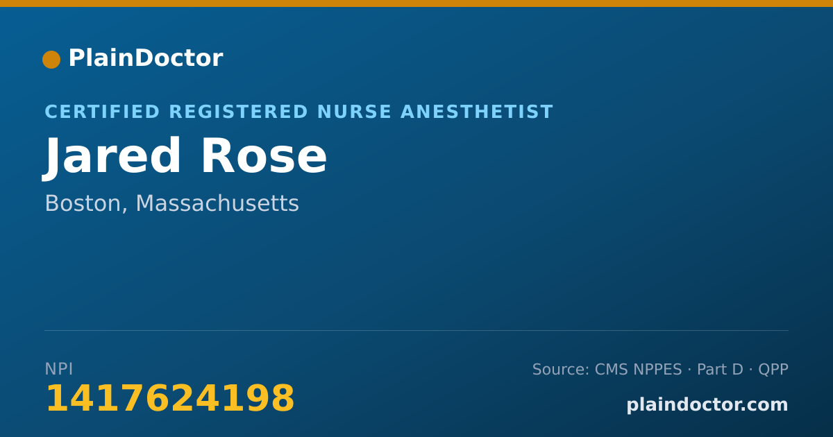 Shareable card for Jared Rose - Certified Registered Nurse Anesthetist, Boston, MA