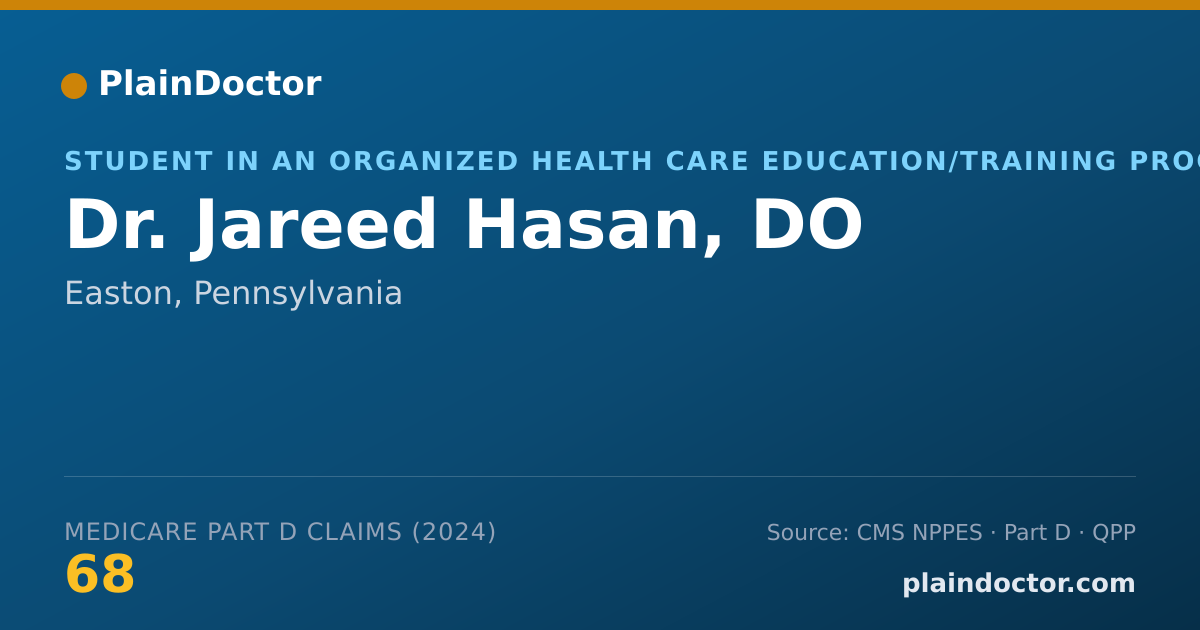 Shareable card for Jareed Hasan, DO - Student in an Organized Health Care Education/Training Program, Easton, PA