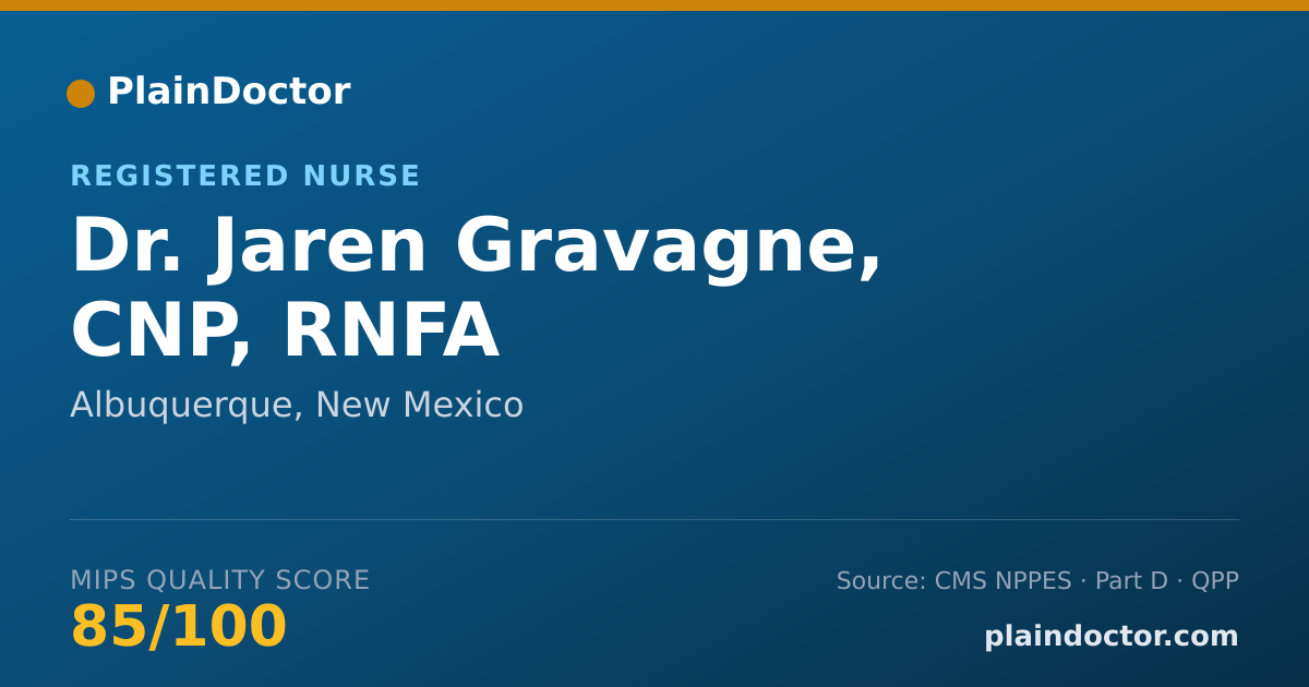 Shareable card for Jaren Gravagne, CNP,  RNFA - Registered Nurse, Albuquerque, NM
