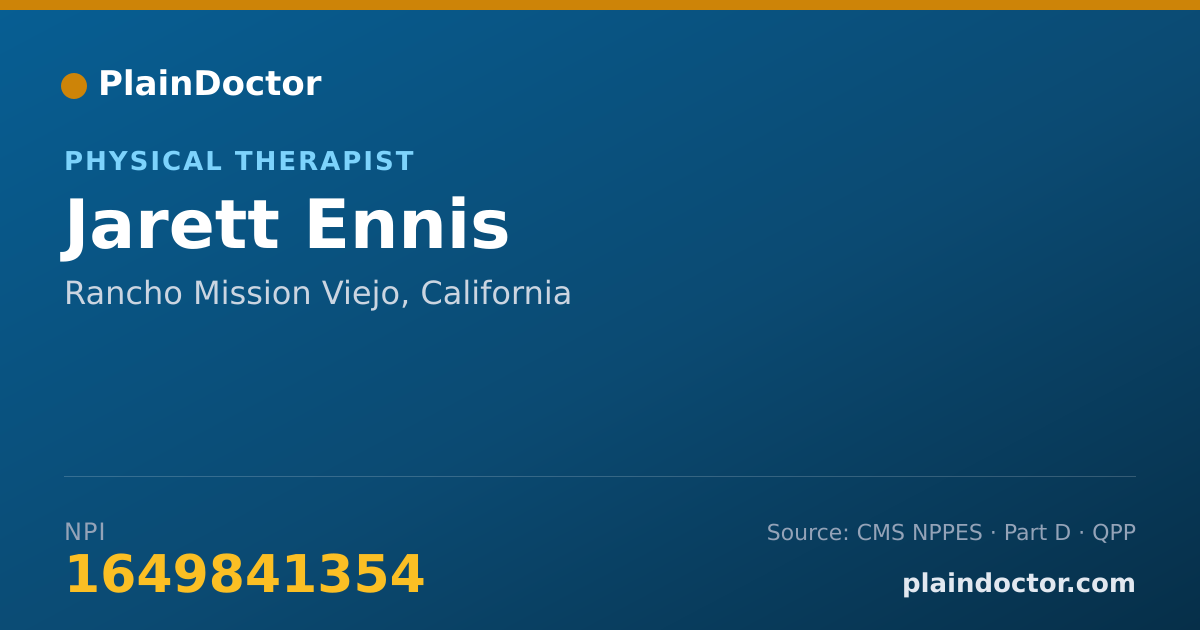 Shareable card for Jarett Ennis - Physical Therapist, Rancho Mission Viejo, CA