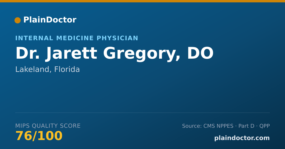 Shareable card for Jarett Gregory, DO - Internal Medicine Physician, Lakeland, FL