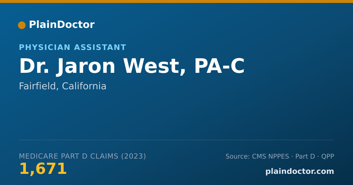 Shareable card for Jaron West, PA-C - Physician Assistant, Fairfield, CA