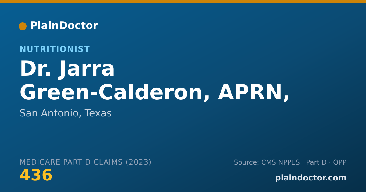 Shareable card for Jarra Green-Calderon, APRN, FNP-C, BC-ADM - Nutritionist, San Antonio, TX