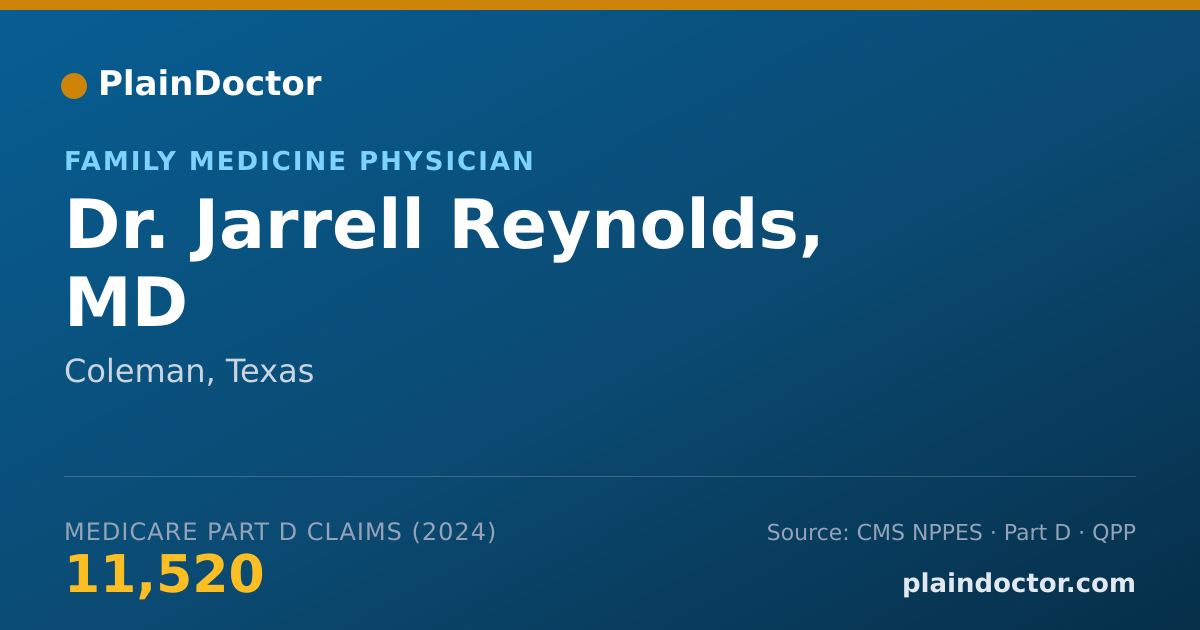 Shareable card for Jarrell Reynolds, MD - Family Medicine Physician, Coleman, TX