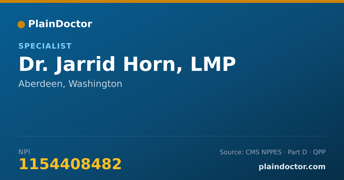 Shareable card for Jarrid Horn, LMP - Specialist, Aberdeen, WA
