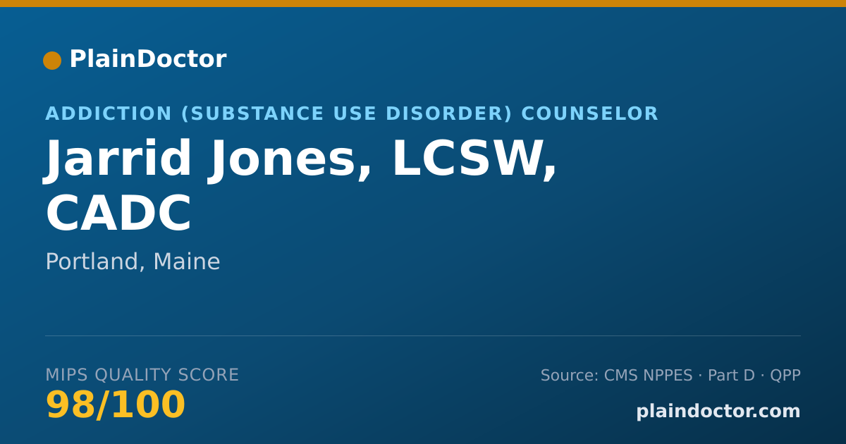Shareable card for Jarrid Jones, LCSW, CADC - Addiction (Substance Use Disorder) Counselor, Portland, ME