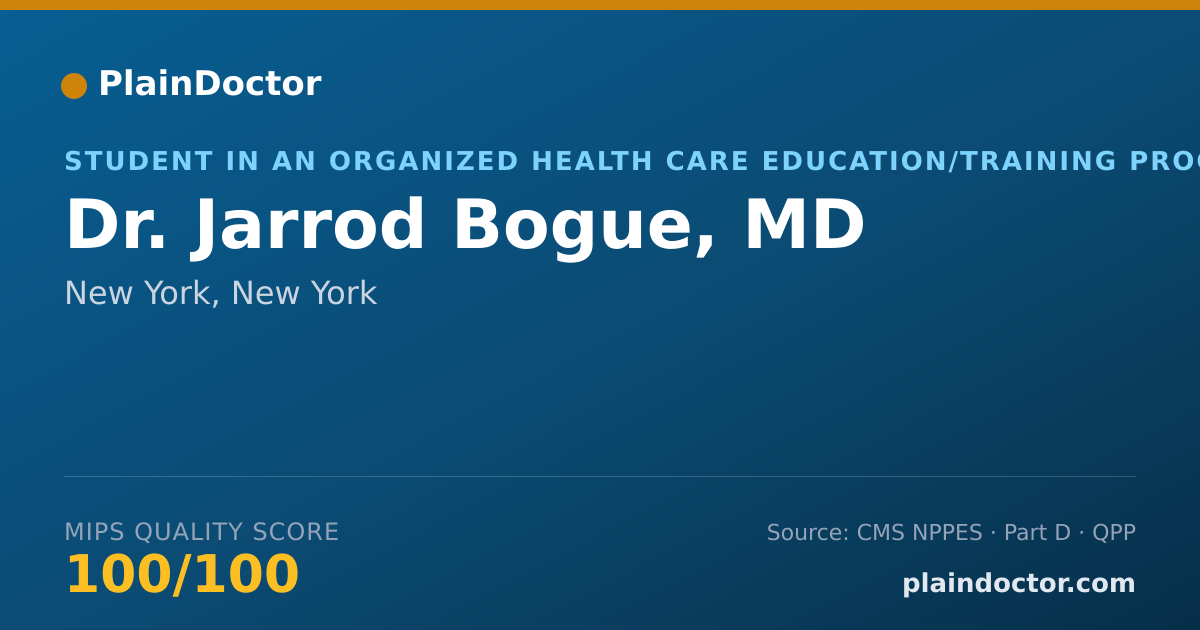 Shareable card for Jarrod Bogue, MD - Student in an Organized Health Care Education/Training Program, New York, NY