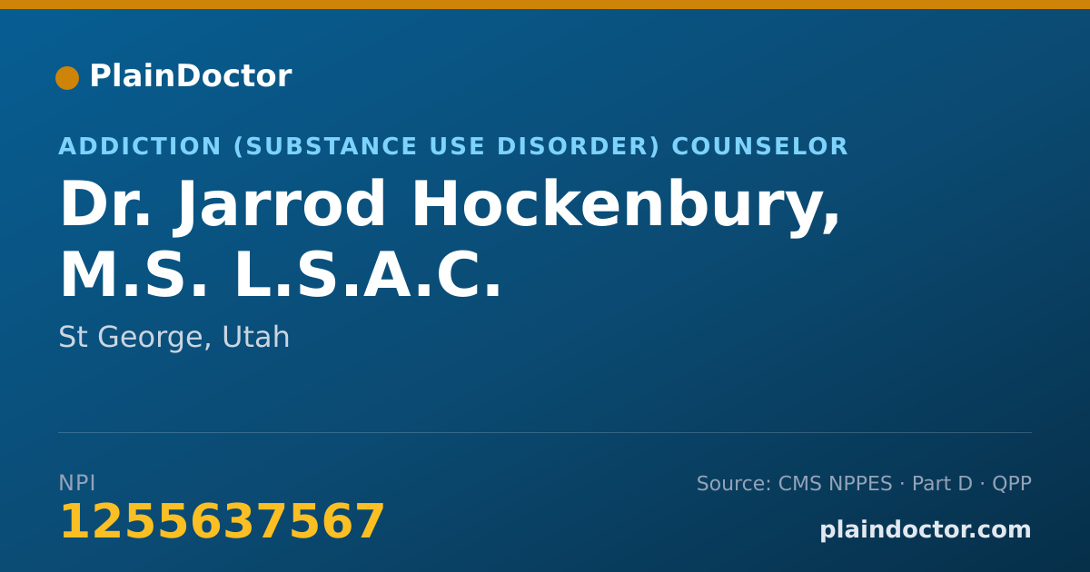 Shareable card for Jarrod Hockenbury, M.S. L.S.A.C. - Addiction (Substance Use Disorder) Counselor, St George, UT