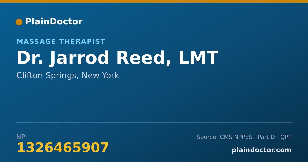 Shareable card for Jarrod Reed, LMT - Massage Therapist, Clifton Springs, NY