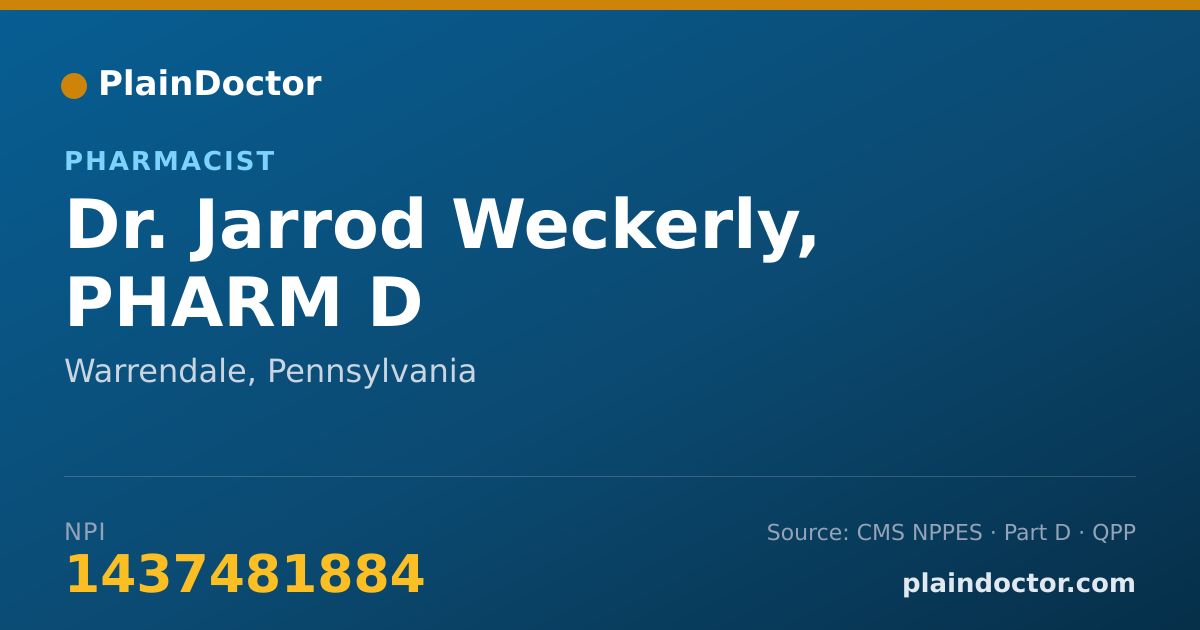 Shareable card for Jarrod Weckerly, PHARM D - Pharmacist, Warrendale, PA
