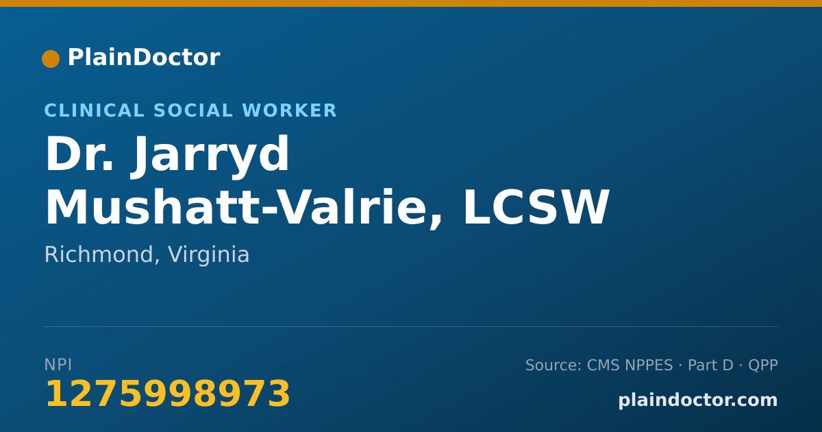 Shareable card for Jarryd Mushatt-Valrie, LCSW - Clinical Social Worker, Richmond, VA