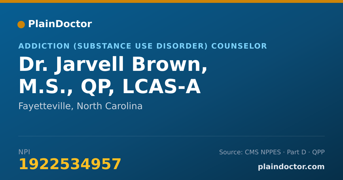 Shareable card for Jarvell Brown, M.S., QP, LCAS-A - Addiction (Substance Use Disorder) Counselor, Fayetteville, NC