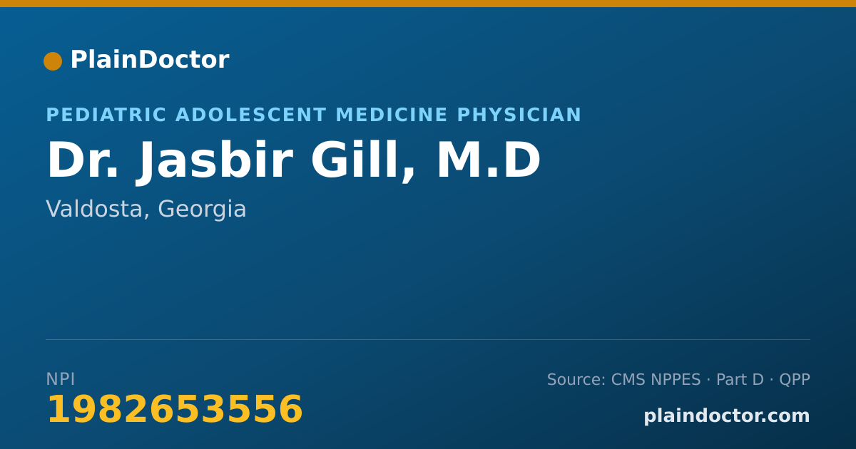 Shareable card for Jasbir Gill, M.D - Pediatric Adolescent Medicine Physician, Valdosta, GA