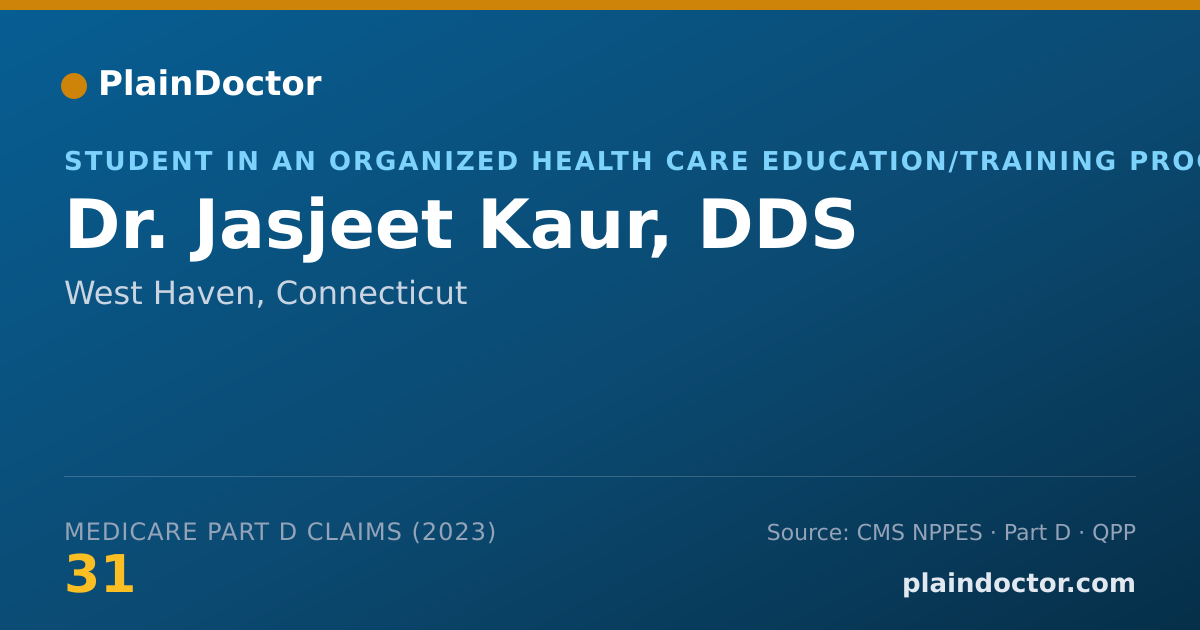 Shareable card for Jasjeet Kaur, DDS - Student in an Organized Health Care Education/Training Program, West Haven, CT