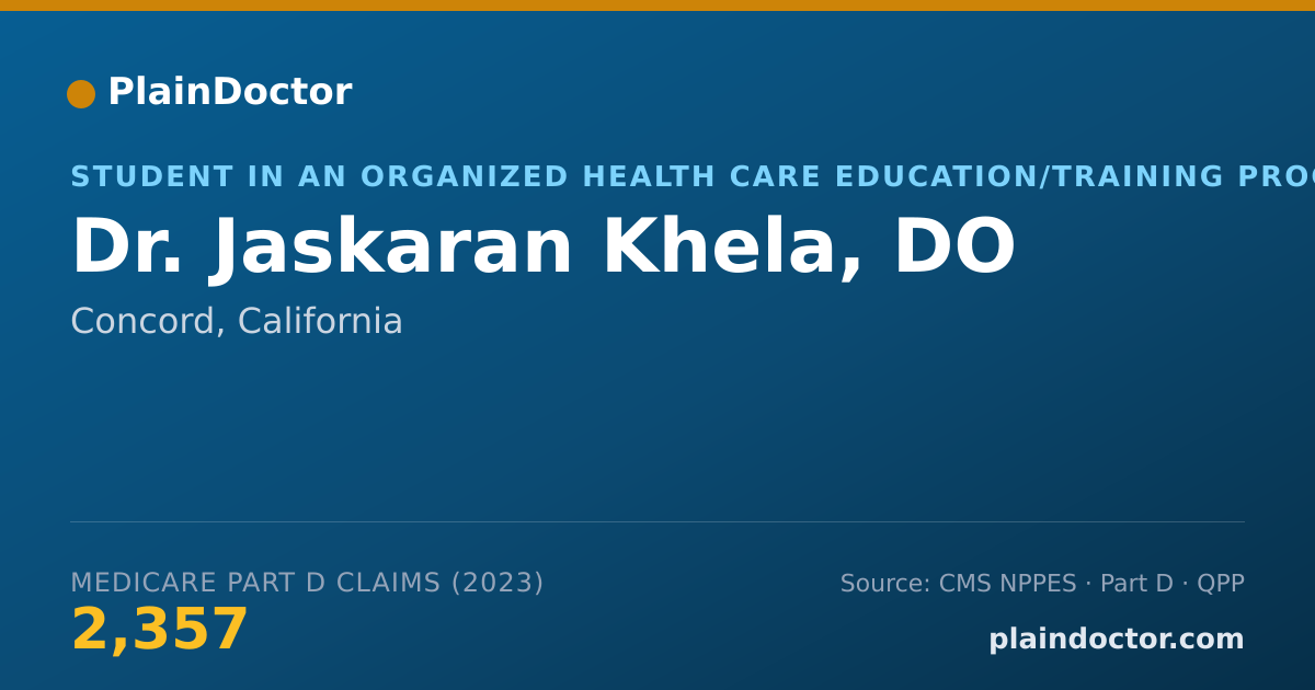 Shareable card for Jaskaran Khela, DO - Student in an Organized Health Care Education/Training Program, Concord, CA