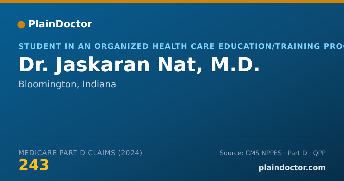 Shareable card for Jaskaran Nat, M.D. - Student in an Organized Health Care Education/Training Program, Bloomington, IN