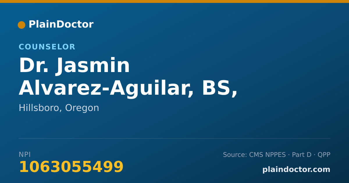 Shareable card for Jasmin Alvarez-Aguilar, BS, QMHA - Counselor, Hillsboro, OR