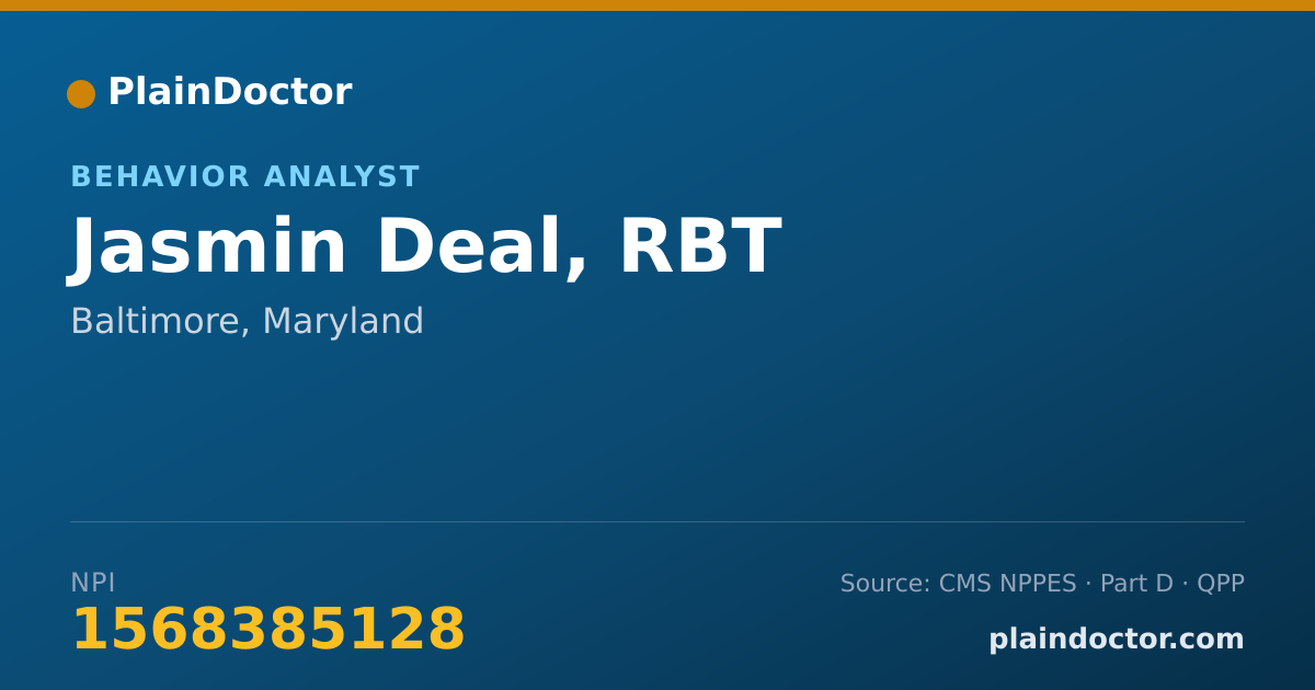 Shareable card for Jasmin Deal, RBT - Behavior Analyst, Baltimore, MD