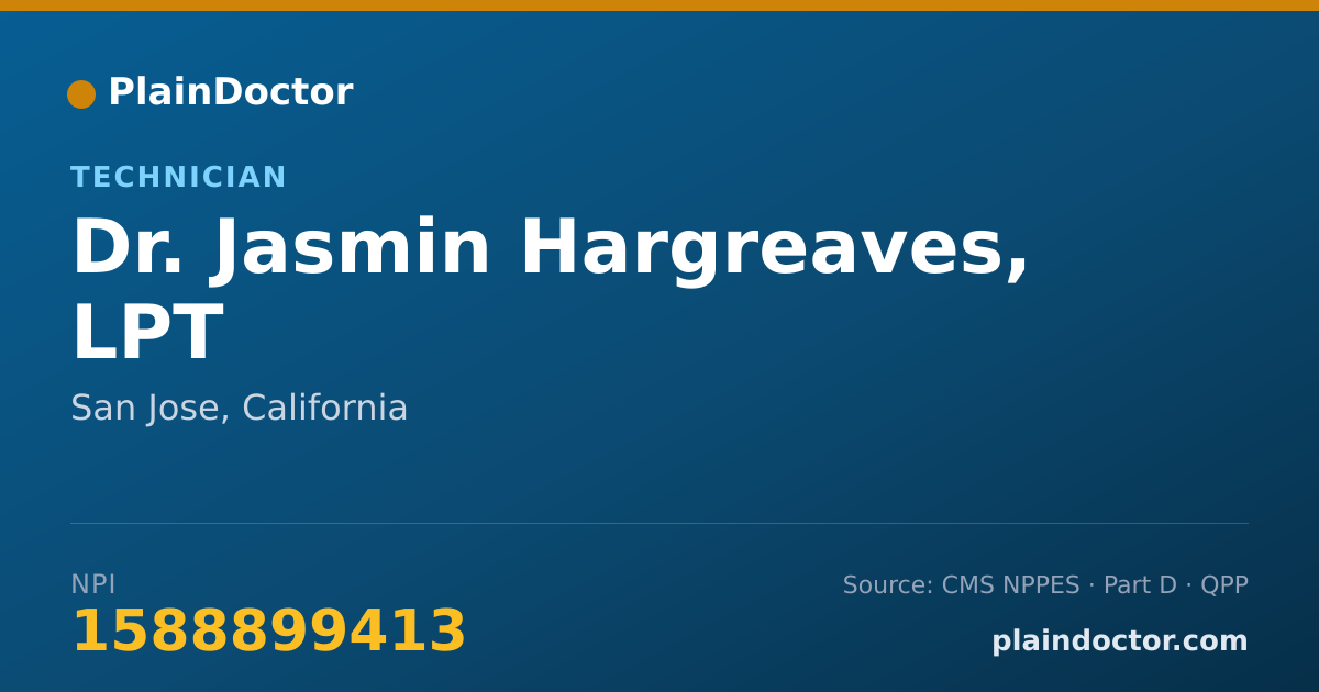 Shareable card for Jasmin Hargreaves, LPT - Technician, San Jose, CA