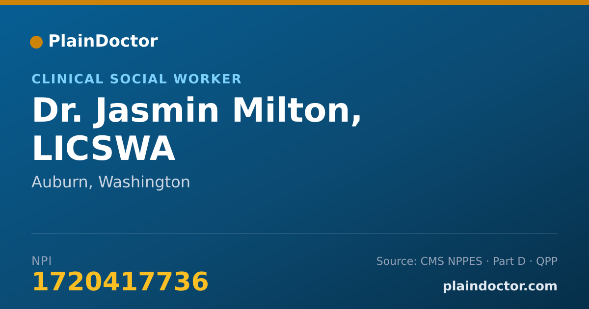 Shareable card for Jasmin Milton, LICSWA - Clinical Social Worker, Auburn, WA