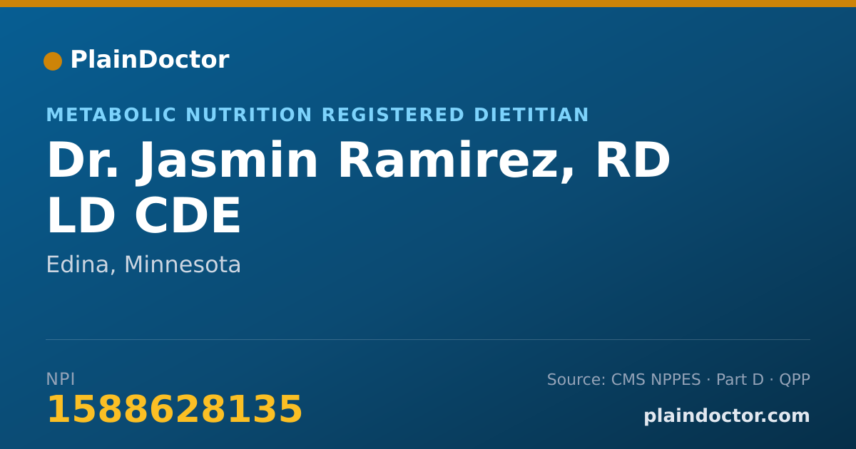Shareable card for Jasmin Ramirez, RD LD CDE - Metabolic Nutrition Registered Dietitian, Edina, MN