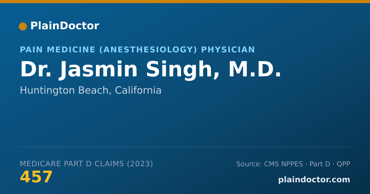 Shareable card for Jasmin Singh, M.D. - Pain Medicine (Anesthesiology) Physician, Huntington Beach, CA