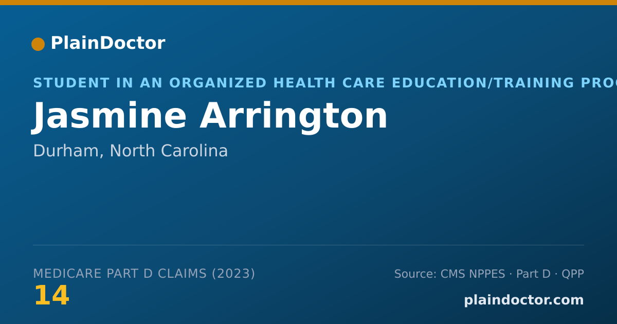 Shareable card for Jasmine Arrington - Student in an Organized Health Care Education/Training Program, Durham, NC