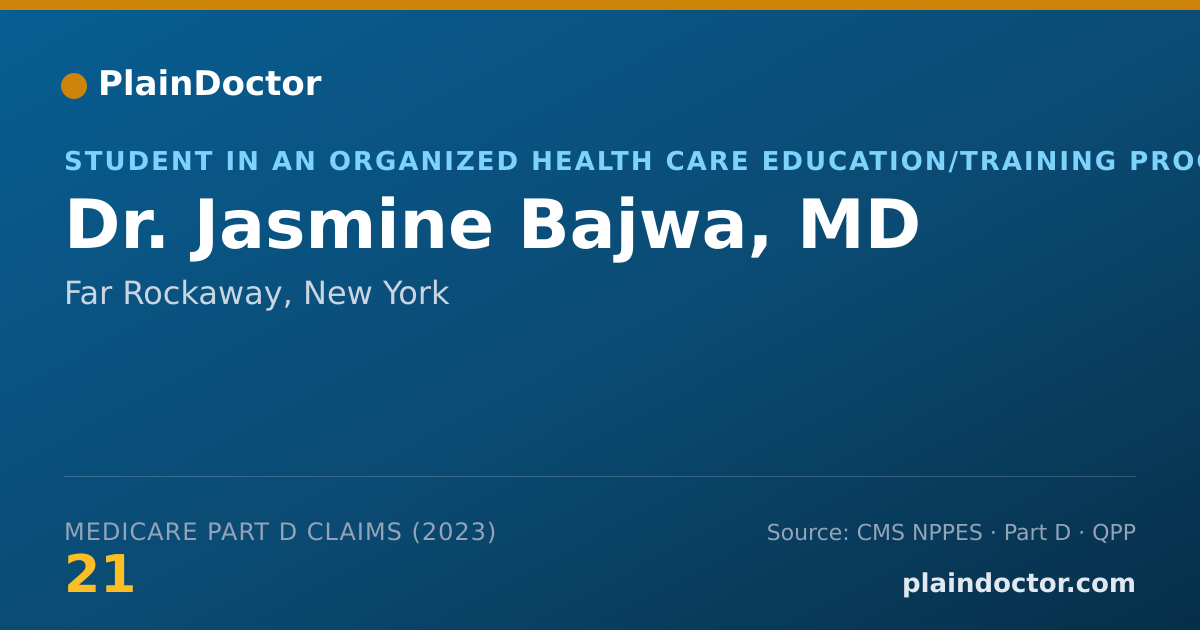 Shareable card for Jasmine Bajwa, MD - Student in an Organized Health Care Education/Training Program, Far Rockaway, NY