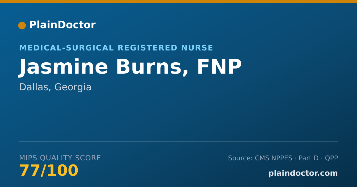 Shareable card for Jasmine Burns, FNP - Medical-Surgical Registered Nurse, Dallas, GA