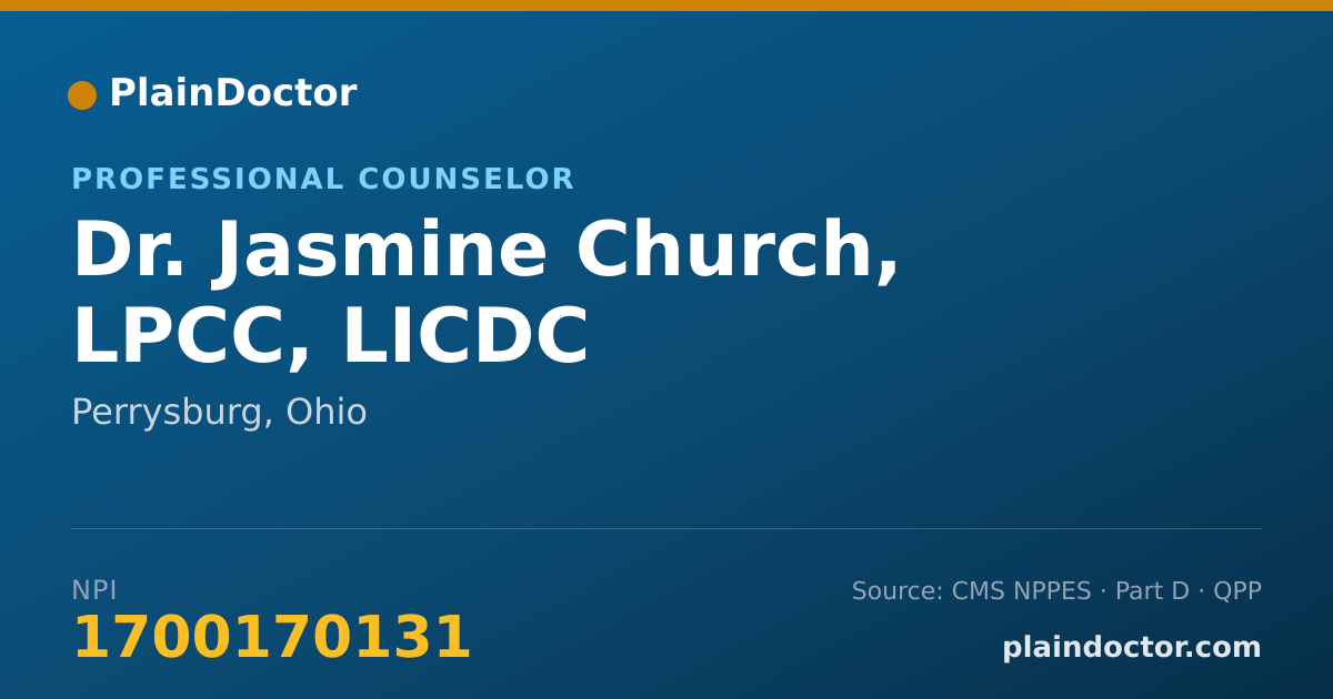 Shareable card for Jasmine Church, LPCC, LICDC - Professional Counselor, Perrysburg, OH
