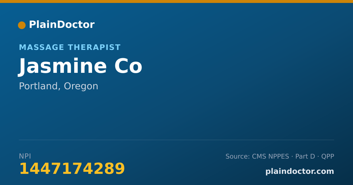 Shareable card for Jasmine Co - Massage Therapist, Portland, OR