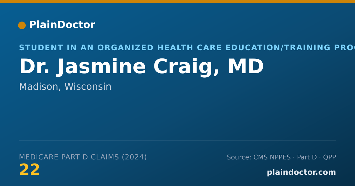 Shareable card for Jasmine Craig, MD - Student in an Organized Health Care Education/Training Program, Madison, WI