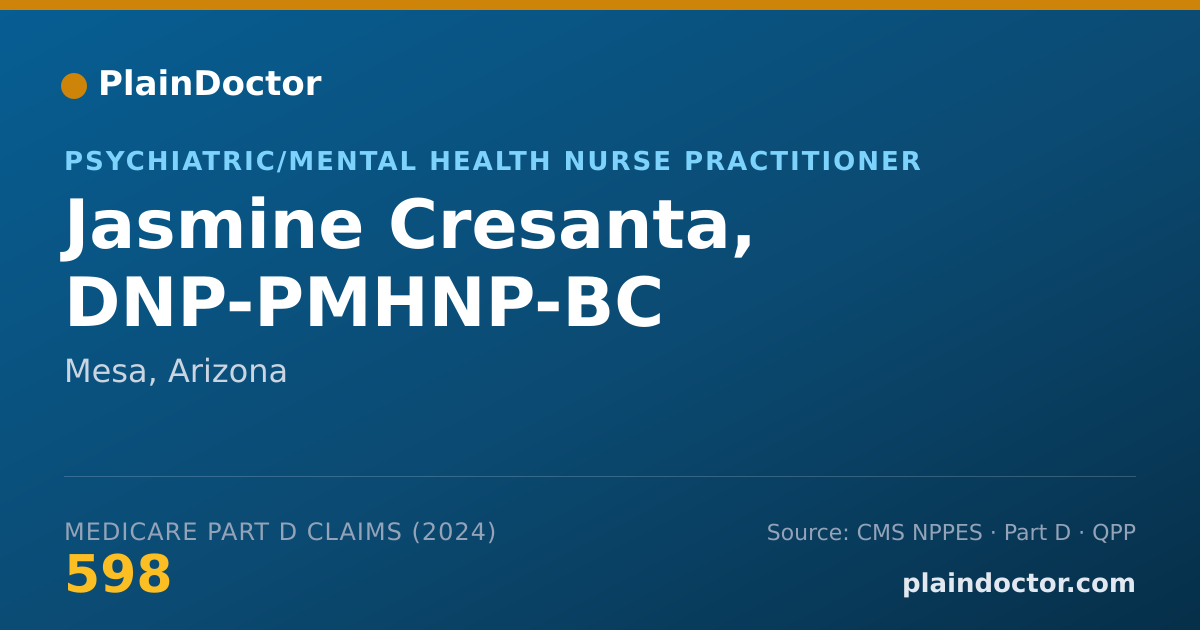 Shareable card for Jasmine Cresanta, DNP-PMHNP-BC - Psychiatric/Mental Health Nurse Practitioner, Mesa, AZ