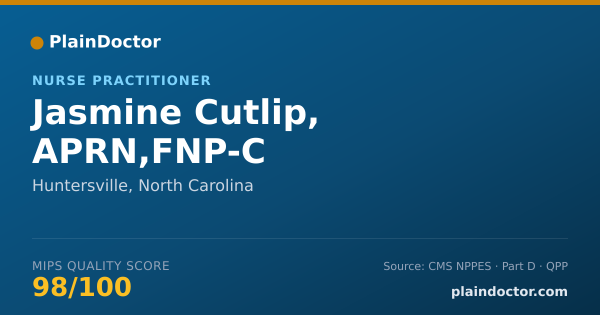 Shareable card for Jasmine Cutlip, APRN,FNP-C - Nurse Practitioner, Huntersville, NC