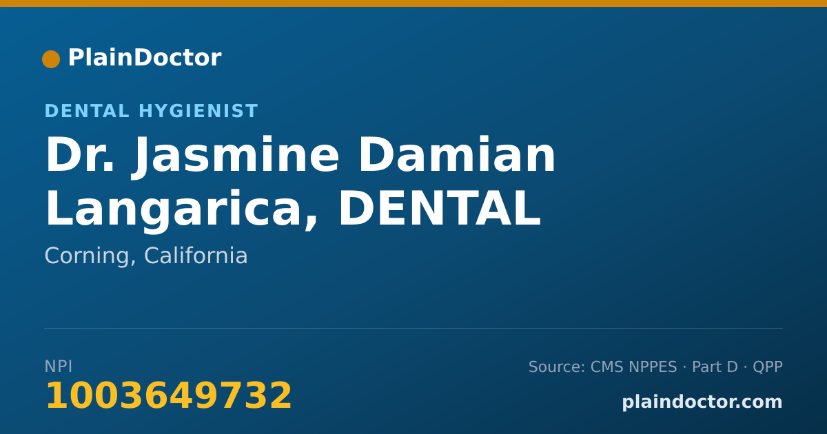 Shareable card for Jasmine Damian Langarica, DENTAL HYGIENIST - Dental Hygienist, Corning, CA