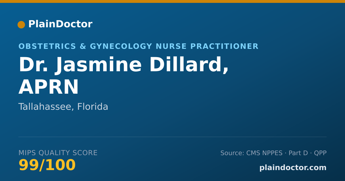Shareable card for Jasmine Dillard, APRN - Obstetrics & Gynecology Nurse Practitioner, Tallahassee, FL