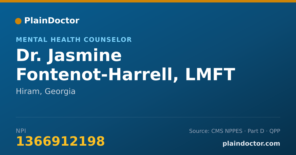 Shareable card for Jasmine Fontenot-Harrell, LMFT - Mental Health Counselor, Hiram, GA