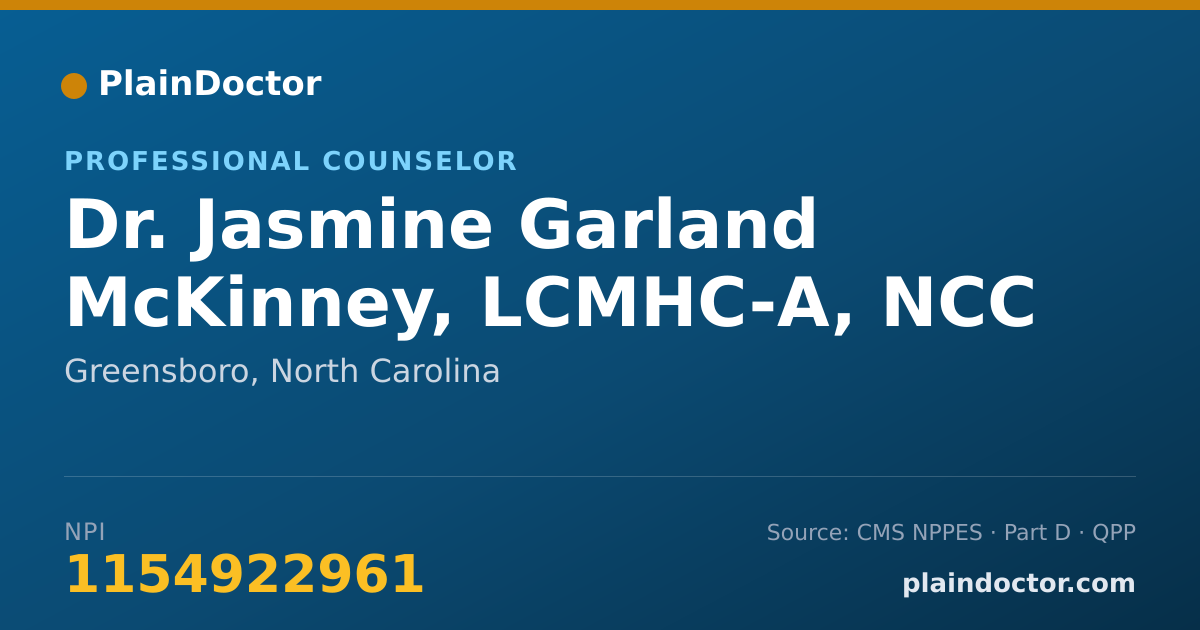 Shareable card for Jasmine Garland McKinney, LCMHC-A, NCC - Professional Counselor, Greensboro, NC