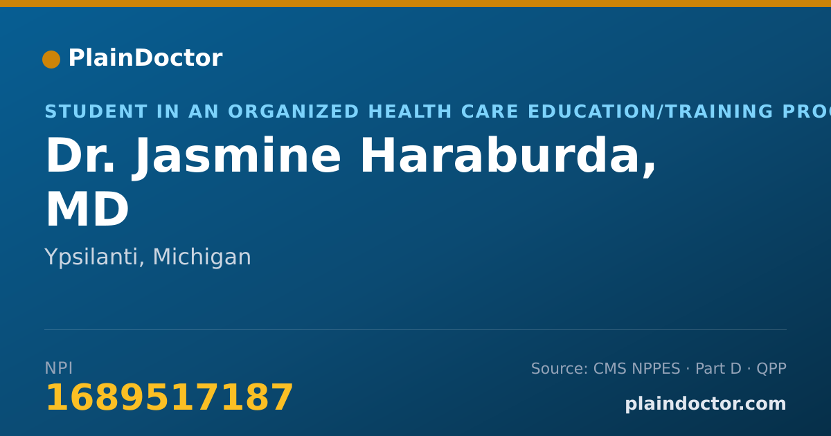 Shareable card for Jasmine Haraburda, MD - Student in an Organized Health Care Education/Training Program, Ypsilanti, MI